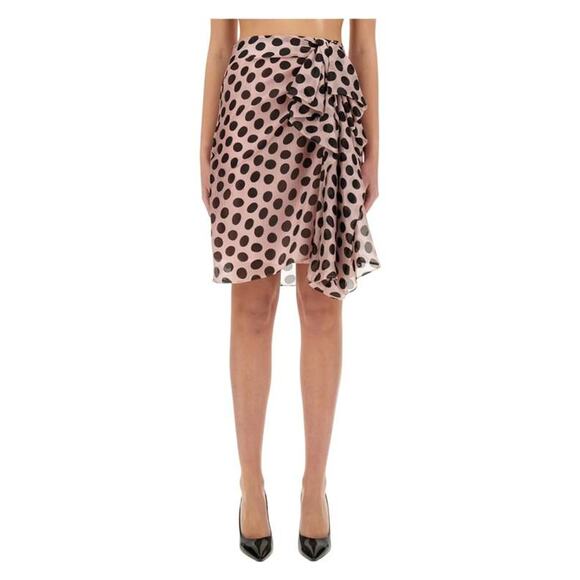 Nina Ricci Polka Dot Skirt With Asymmetric Bow in Black on Blush FR 38 US 6 - Picture 2 of 6